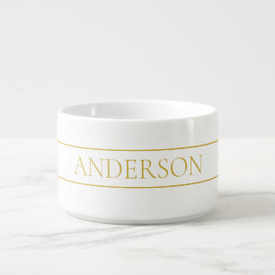 Simple Elegant Customizable Text   Gold & White Bowl