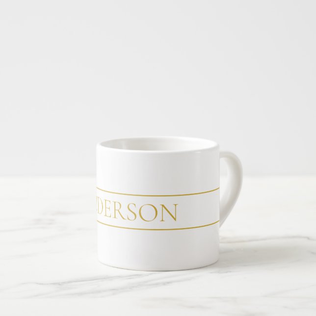 Simple Elegant Customizable Text | Gold & White Espresso Cup (Front Right)
