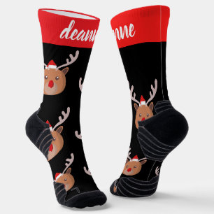 Simple Elegant Cute Reindeer Christmas Family Socks