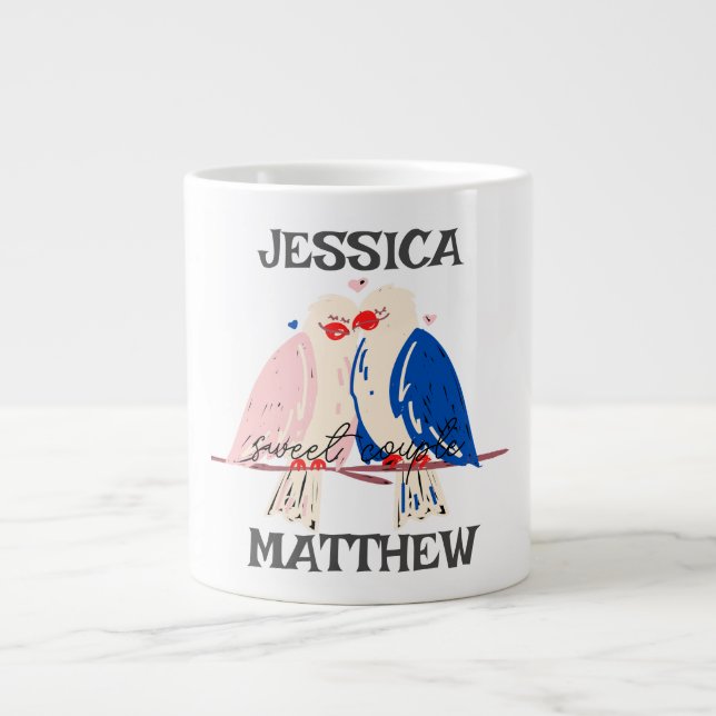 simple elegant cute valentine, Sweet for couple Giant Coffee Mug (Front)