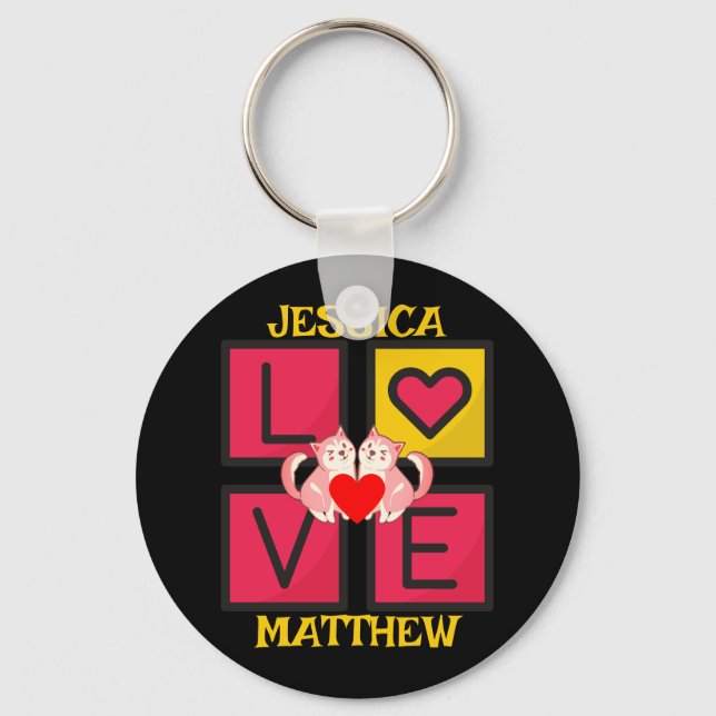 simple elegant cute valentine, Sweet for couple Keychain (Front)