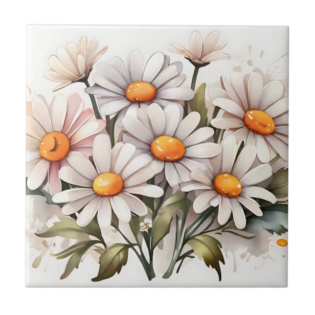 Simple Elegant Daisies Ceramic Tile (Front)