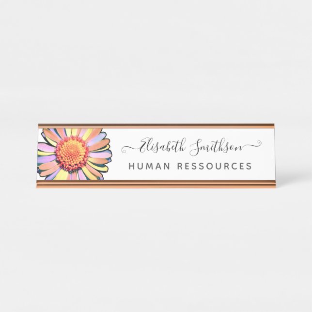    Simple Elegant Daisy Custom Professional Floral Desk Name Plate (Front)