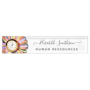 Simple Elegant Daisy Custom Professional Floral Desk Name Plate