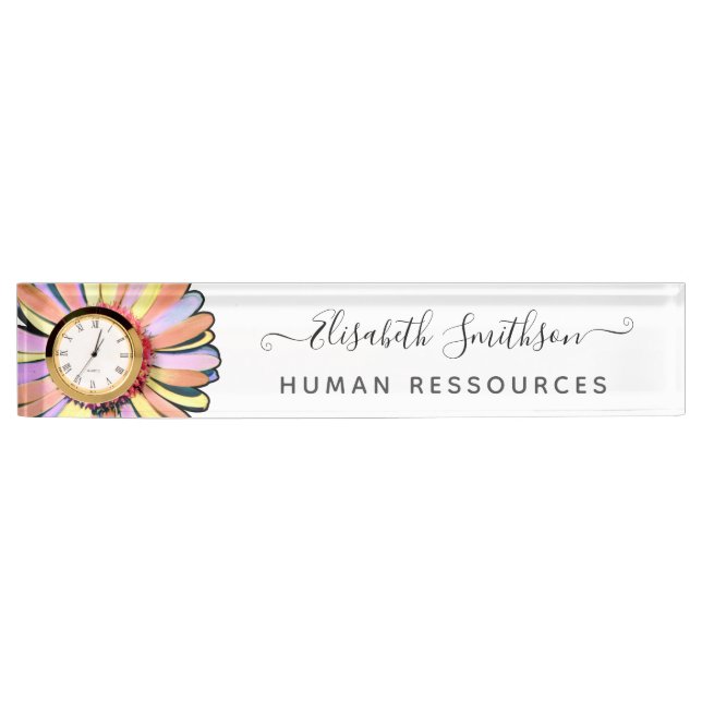    Simple Elegant Daisy Custom Professional Floral Desk Name Plate (Front)