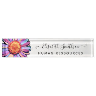 Simple Elegant Daisy Custom Professional Floral Desk Name Plate