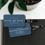 Simple Elegant Dark Blue Monogram Luggage Tag<br><div class="desc">Simple elegant dark blue and white luggage tag with a rectangle pattern. You can add your monogram,  name and address to it.</div>