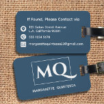 Simple Elegant Dark Blue Monogram White Typography Luggage Tag<br><div class="desc">Travel in timeless style with our Simple Elegant Dark Blue Monogram White Typography Luggage Tag! Designed for the modern traveler, this luggage tag exudes sophistication with its rich dark blue background. On the front, personalize your monogram and name in crisp white typography, adding a touch of elegance to your belongings....</div>