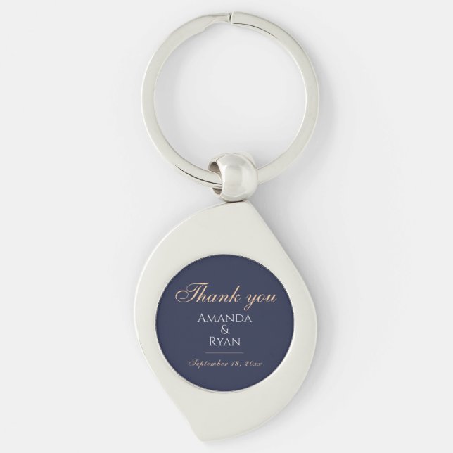 Simple Elegant Dark Blue Wedding Thank you  Keychain (Front)