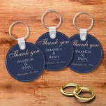 Simple Elegant Dark Blue Wedding Thank you  Keychain<br><div class="desc">Simple Elegant Dark Blue Wedding Thank you keychain. This elegant keychain is a great wedding favor for your guests. Dark blue background with text in a modern script. You can easily customize all the text - personalize it with the bride`s name,  groom`s name,  wedding date and other text.</div>