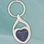 Simple Elegant Dark Blue Wedding Thank you  Keychain<br><div class="desc">Simple Elegant Dark Blue Wedding Thank you keychain. This elegant keychain in a heart form is a great wedding favor for your guests. Dark blue background with text in a modern script. You can easily customize all the text - personalize it with the bride`s name, groom`s name, wedding date and...</div>