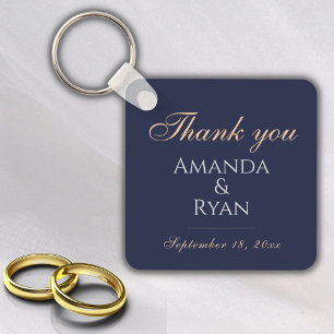 Simple Elegant Dark Blue Wedding Thank you Keychain
