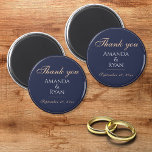 Simple Elegant Dark Blue Wedding Thank you   Magnet<br><div class="desc">Simple Elegant Dark Blue Wedding Thank you magnet. This elegant magnet is a great wedding favor for your wedding guests. Dark blue background with text in a modern script. You can easily customize all the text - personalize it with the bride`s name,  groom`s name and wedding date.</div>