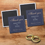 Simple Elegant Dark Blue Wedding Thank you   Magnet<br><div class="desc">Simple Elegant Dark Blue Wedding Thank you magnet. This elegant magnet is a great wedding favor for your wedding guests. Dark blue background with text in a modern script. You can easily customize all the text - personalize it with the bride`s name,  groom`s name and wedding date.</div>
