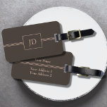 Simple Elegant Dark Brown Monogram Luggage Tag<br><div class="desc">Simple elegant dark brown luggage tag with a rectangle and lines pattern. You can add your monogram,  name and address to it.</div>