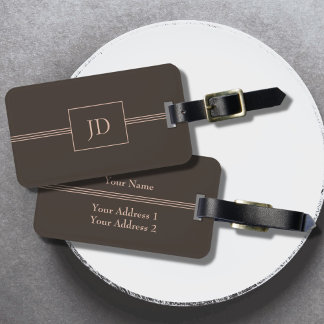 Simple Elegant Dark Brown Monogram Luggage Tag