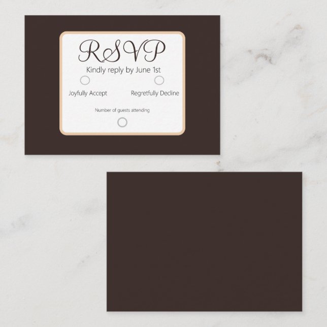 Simple Elegant Dark Brown RSVP Wedding Note Card (Front/Back)