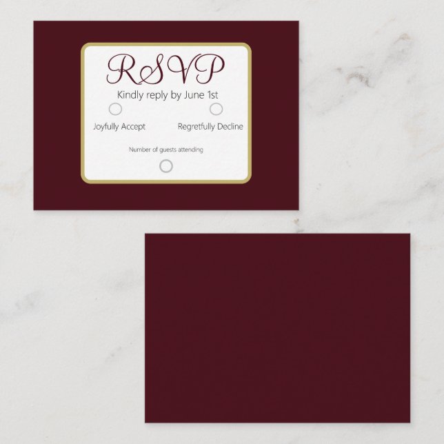 Simple Elegant Dark Burgandy RSVP Wedding Note Card (Front/Back)