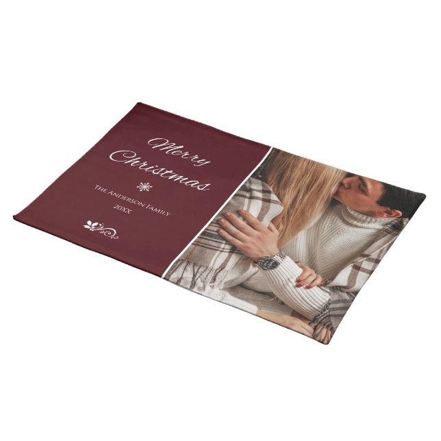 Simple & Elegant Dark Burgundy Christmas Holidays Cloth Placemat (On Table)
