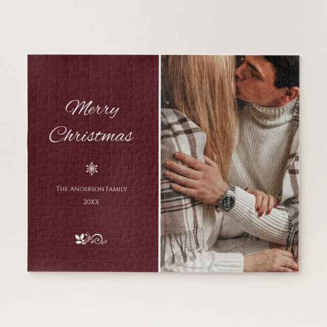 Simple & Elegant Dark Burgundy Christmas Holidays Jigsaw Puzzle (Horizontal)