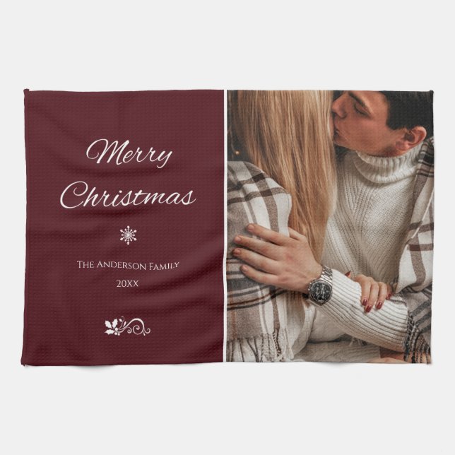 Simple & Elegant Dark Burgundy Christmas Holidays Kitchen Towel (Horizontal)