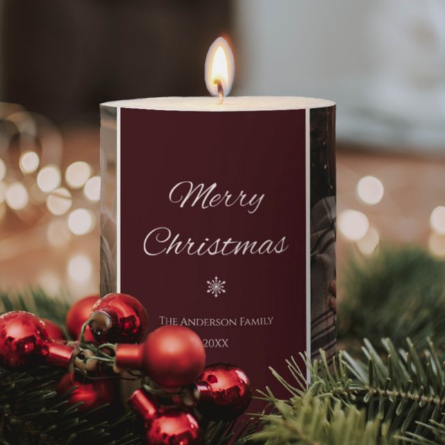 Simple & Elegant Dark Burgundy Christmas Holidays Pillar Candle (Creator Uploaded)