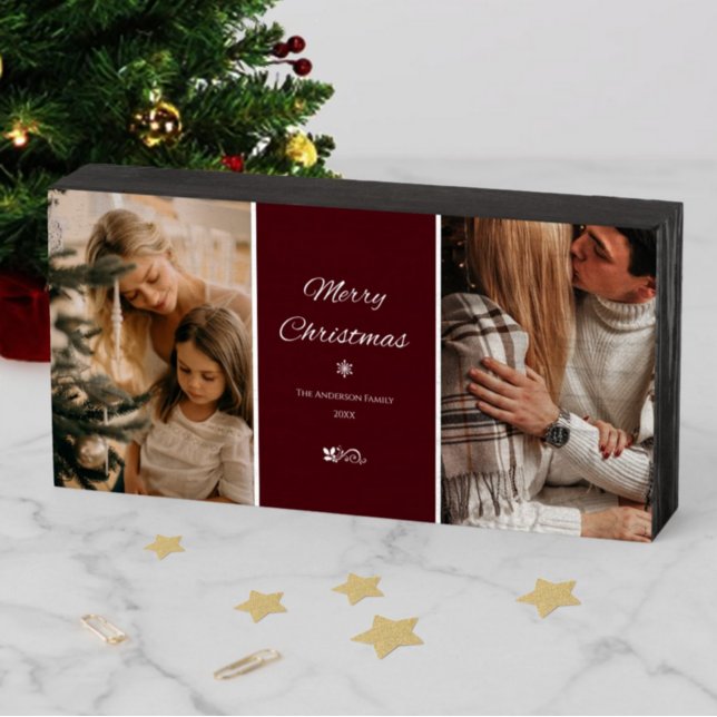 Simple & Elegant Dark Burgundy Christmas Holidays Wooden Box Sign (Creator Uploaded)