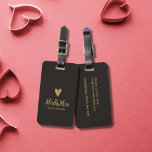 Simple Elegant Dark Faux Gold Mr&Mrs Luggage Tag<br><div class="desc">Cool customizable luggage tag with black background / faux gold heart shape / Mr&Mrs text. You can add your names and address to it.</div>