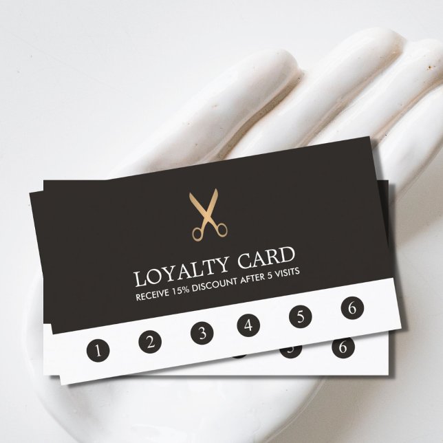 Simple Elegant Dark Faux Gold Scissor Loyalty Card (Creator Uploaded)