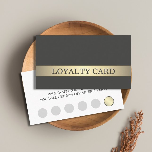 Simple Elegant Dark Faux Gold Stripe Loyalty Card (Creator Uploaded)