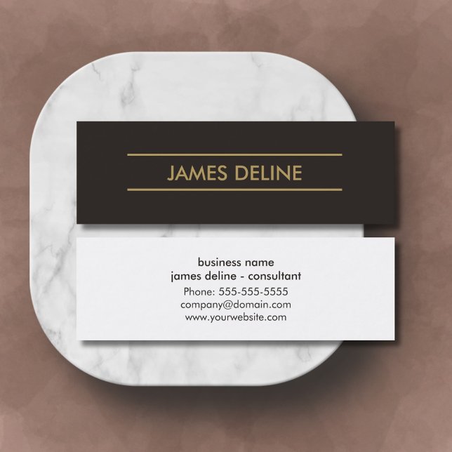 Simple Elegant Dark Gray Gold Lines Consultant Mini Business Card (Creator Uploaded)