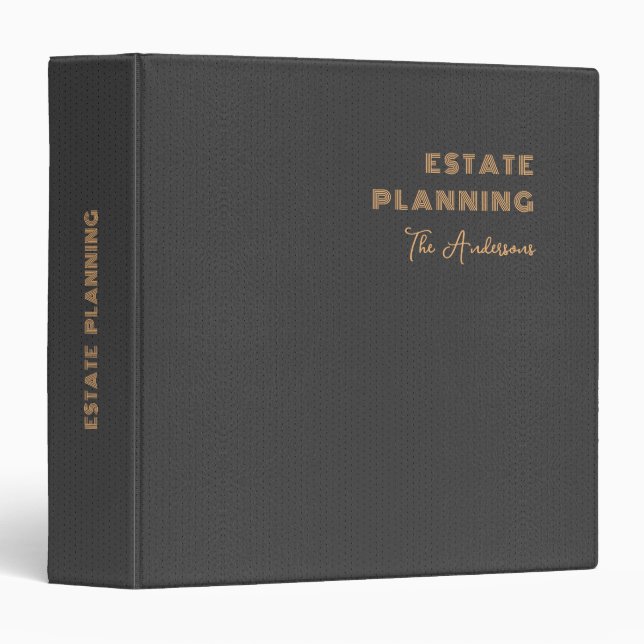 Simple Elegant Dark-Gray Leather Texture 3 Ring Binder (Front/Spine)