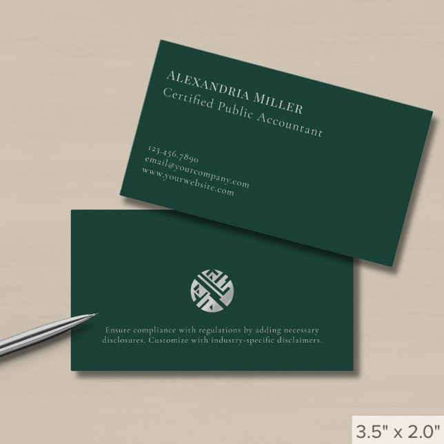 Simple Elegant Dark Green Business Card (Creator Uploaded)