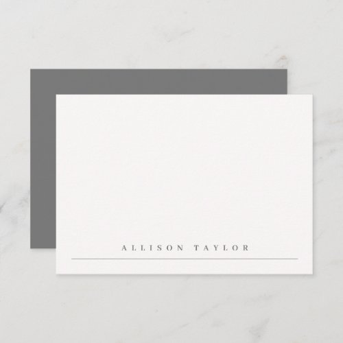 Simple Elegant Dark Grey Custom Name Note Card