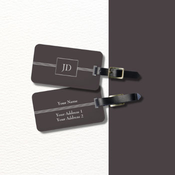 Simple Elegant Dark Grey Monogram Luggage Tag by Weaselgift at Zazzle