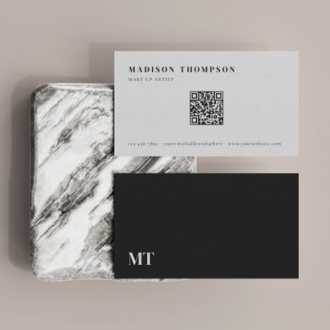 Simple Elegant Dark Grey Monogram QR Code Business Card (Creator Uploaded)