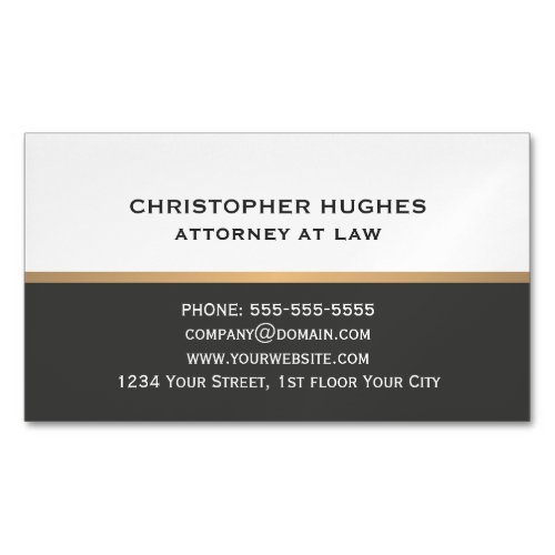 Simple Elegant Dark Grey White Faux Gold Attorney Business Card Magnet