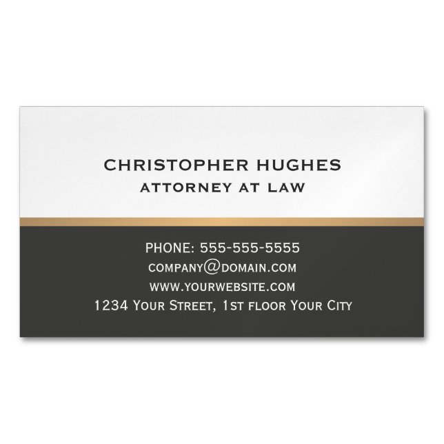 Simple Elegant Dark Grey White Faux Gold Attorney Business Card Magnet (Front)