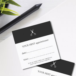 Simple Elegant Dark Grey White Scissors Hair Appointment Card