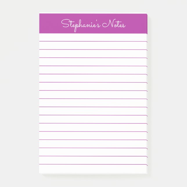 Simple Elegant Dark Pink Lined Personalized Post-it Notes (Front)
