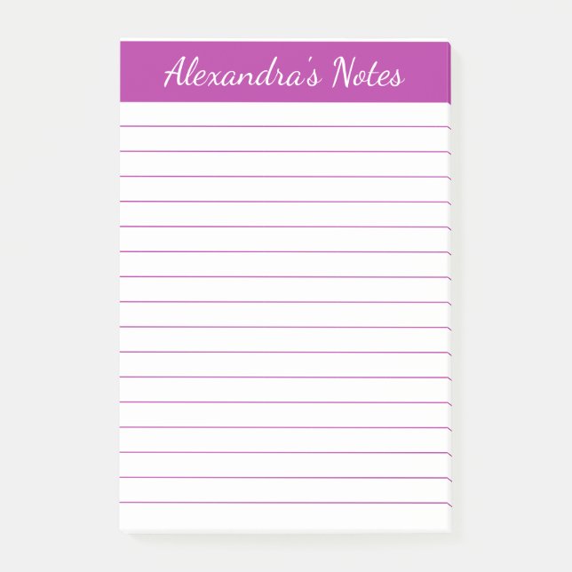 Simple Elegant Dark Pink Lined Personalized Post-it Notes (Front)