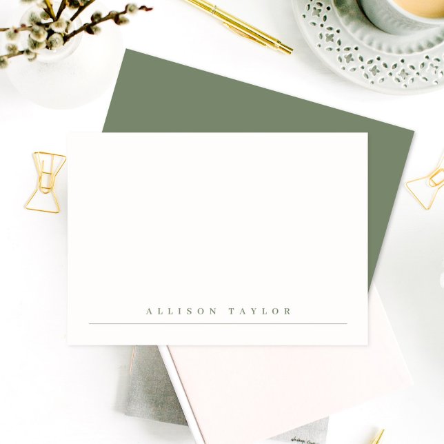 Simple Elegant Dark Sage Green Custom Name Note Card (Creator Uploaded)