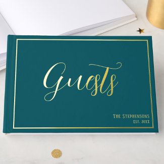 Simple Elegant Dark Teal Minimalist Gold