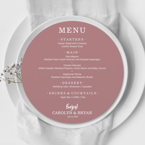 Simple Elegant Desert Rose Round Wedding Dinner Menu