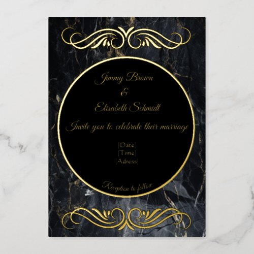 Simple  Elegant Design Black Marble Wedding Foil Invitation