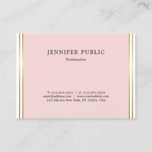 Simple Elegant Design Blush Pink Gold Trendy Plain Business Card