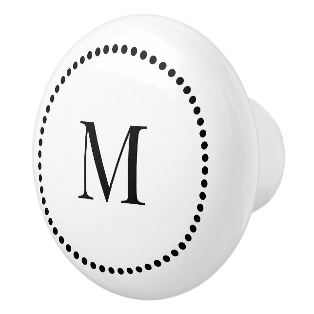 Simple Elegant Dot Border Single Initial Monogram Ceramic Knob (Right)