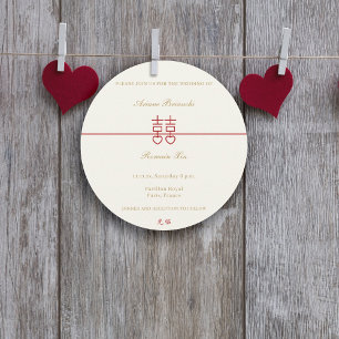 Simple Elegant Double Happiness Round Wedding Invitation