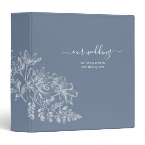 Simple Elegant Dusty Blue and White Script Wedding 3 Ring Binder