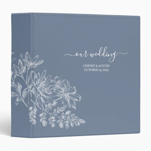 Simple Elegant Dusty Blue and White Script Wedding 3 Ring Binder